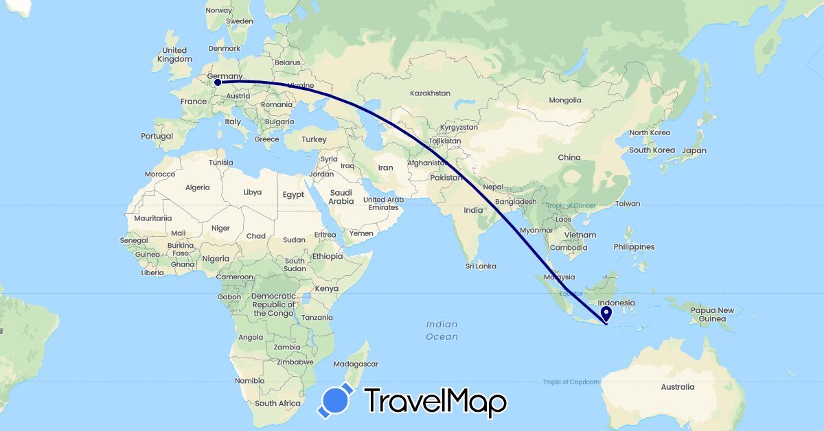 TravelMap itinerary: driving in Germany, Indonesia, Singapore (Asia, Europe)